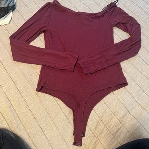 Paige burgundy one shoulder bodysuit